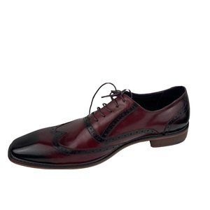 ASHER GREEN Men Genuine Burnished Leather Perforated Wingtip Burgundy Oxfords